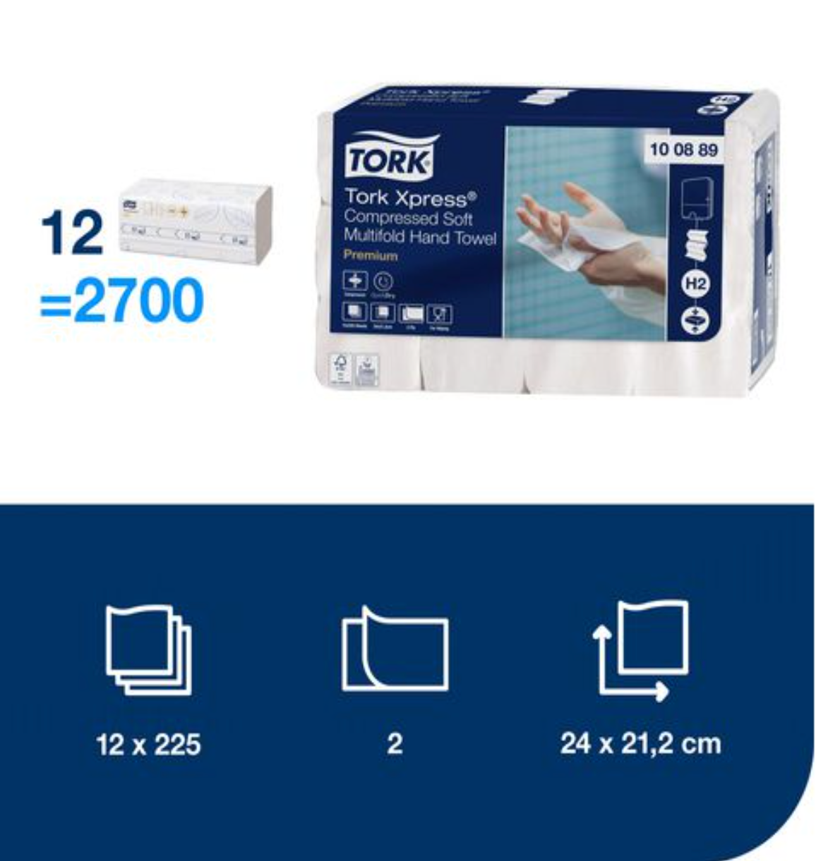 Handduk TORK H2 compressed 2700/KRT - Primmeshiper