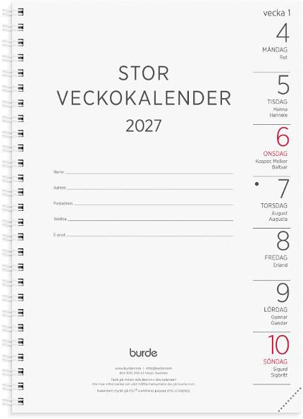 Stor Veckokalender 2027 refill