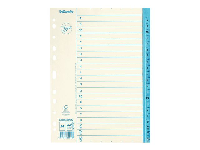Pappregister JOPA A4 A-Ö vit/blå - Primmeshiper