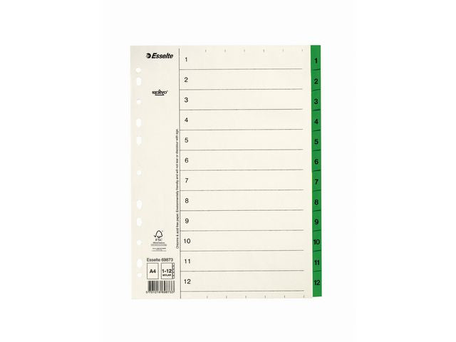 Pappregister Servo A4 1-12 grön flik - Primmeshiper