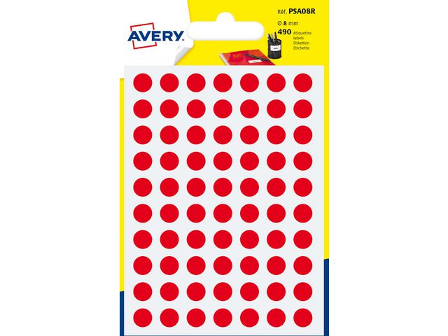 Etikett AVERY 8mm röd 490/fp - Primmeshiper
