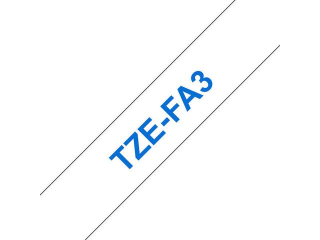 Tape BROTHER TZEFA3 12mm blå på vit - Primmeshiper
