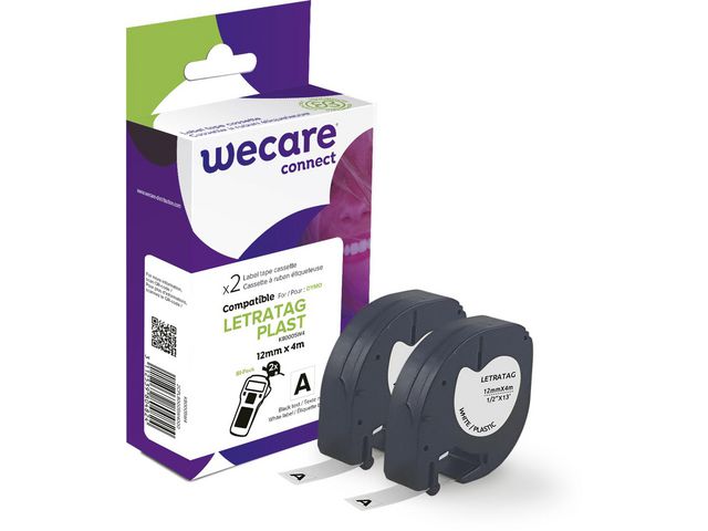Tape WECARE Plast 12mmx4m Sv på Vit 2/fp - Primmeshiper